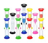 TeacherFav Temporizador de arena para niños, juego de 12 relojes pequeños coloridos (multi) cubiertos de acrílico de cristal de hora, 2 piezas cada uno durante 30 segundos, 1 minuto, 2 minutos, 3