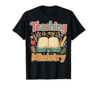Teaching is My Ministry God Christian Teacher Back to School Camiseta gráfica económica, Hombre, Negro, L
