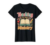 Teaching is My Ministry God Christian Teacher Back to School Camiseta gráfica económica, Mujer, Negro, L