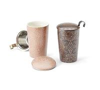 Teaeve Teemando - Taza de té de hierbas (porcelana, 3 piezas, doble pared, con colador de acero inoxidable, 0,35 L)
