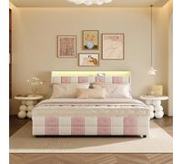 Teahutty - Cama acolchada para maletero de 160 x 200 cm, con 4 cajones y luz LED, 2 personas con tipo C y USB, cabecero con almacenamiento, para adolescentes y adultos (blanco, 160 x 200 cm)