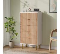 Teahutty - Cómoda de madera con 5 cajones, con mucho espacio de almacenamiento, moderno mueble cómodo con paneles acanalados, para dormitorio, sala de estar, pasillo (cómoda de 5 cajones, 110 x 60 x