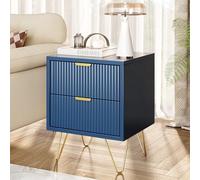 Teahutty Juego de 2 mesitas de noche, mesitas de noche con cajones, mesita auxiliar moderna con asas de metal, cómoda de noche con patas de metal, mesa de sofá con patas, armario con cajones (azul