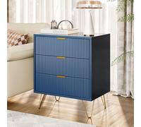 Teahutty Juego de 2 mesitas de noche, mesitas de noche con cajones, mesita auxiliar moderna con asas de metal, cómoda de noche con patas de metal, mesa de sofá con patas, armario con cajones (azul