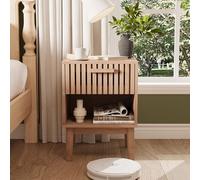 Teahutty Juego de 2 mesitas de noche, mesitas de noche con cajones, mesita auxiliar moderna con asas de metal, cómoda de noche con patas de metal, mesa de sofá con patas (color madera natural, 40 x