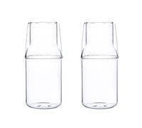 Teahutty Juego de jarra de noche - 2 jarras de agua de cristal transparente de 360 ml con juego de tazas para el hogar, la oficina y la mesita de noche