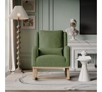 Teahutty Mecedora con patines de madera, tejido de peluche, sillón balancín acolchado con reposabrazos y reposacabezas, silla de relax, sillón de salón, dormitorio, habitación de bebé (verde, 96 x 94