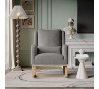 Teahutty Mecedora con patines de madera, tejido de peluche, sillón balancín acolchado con reposabrazos y reposacabezas, silla de relax, sillón de salón, dormitorio, habitación de bebé (gris, 96 x 94 x