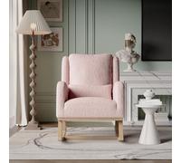 Teahutty Mecedora con patines de madera, tejido de peluche, sillón balancín acolchado con reposabrazos y reposacabezas, silla de relax, sillón de salón, dormitorio, habitación de bebé (rosa, 96 x 94 x