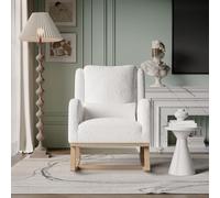 Teahutty Mecedora con patines de madera, tejido de peluche, sillón balancín acolchado con reposabrazos y reposacabezas, silla de relax, sillón de salón, dormitorio, habitación de bebé (blanco, 96 x 94