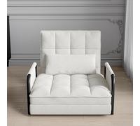 Teahutty Sillón extensible con función de cama, 5 niveles, cojín ajustable, sofá cama con 2 bolsillos laterales, sillón con función de dormir, sofá cama (crema, 82 x 180 cm)