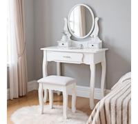 Teahutty - Tocador con espejo y taburete acolchado, tocador para adultos, mesa de madera con 3 cajones y espejo giratorio de 360°, para dormitorio de niñas y mujeres, blanco (blanco, 75 x 40 x 136 cm)