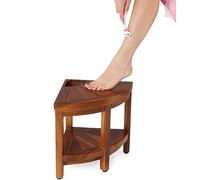 TeakCraft Afeitado de teca de esquina y reposapiés con estante, 12 pulgadas totalmente montado, reposapiés de ducha para afeitarse piernas, adecuado para mujeres y personas con dolor de espalda, The Tilos