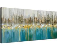 Teal Abstract Cityscape Canvas Wall Art Grey Buildings Large Turquoise Posters Prints for Living Room Bedroom Decor(60x120cm/Sin marco)