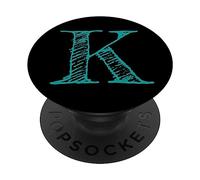 Teal & Black Letter K Initial Monogram Hatched/Shaded Font PopSockets PopGrip Adhesivo