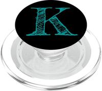 Teal & Black Letter K Initial Monogram Hatched/Shaded Font PopSockets PopGrip para MagSafe