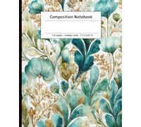 Teal Botanical Composition Notebook - Watercolor Nature Journal (7.5 x 9.25 in, 110 Pages, College Ruled)