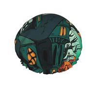 Teal Halloween Haunted Castle Reutilizable Impermeable Lavable Ajustable Adecuado para mujeres Todas las longitudes de cabello Gorro de ducha