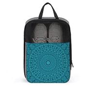 Teal Kaleidoscope Mandala Shoe Bag with Zipper & Handle, Waterproof Breathable Portable
