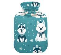 Teal Six Playful Funny Dogs - Bonita botella de agua caliente con funda suave, botella de agua caliente de 2 L para cama para dolor muscular, dolor muscular, dolor muscular