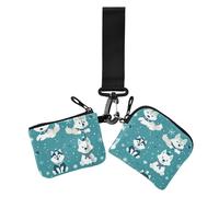 Teal Six Playful Funny Dogs - Cartera pequeña desmontable con cremallera y bolsillo con cremallera para mujer, para el trabajo, viajes, 2 unidades