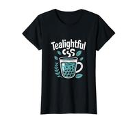 Tealightful Bubble Tea Leaves Fun Camiseta gráfica económica, Mujer, Negro, L