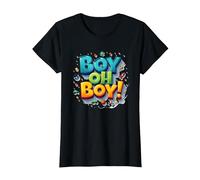 Team Boy Oh Boy! Tema lúdico de Deportes y Aventuras Camiseta, Mujer, Negro, XS