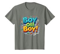 Team Boy Oh Boy! Tema lúdico de Deportes y Aventuras Camiseta, Niños, Verde Militar Jaspeado, 8 años