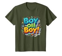 Team Boy Oh Boy! Tema lúdico de Deportes y Aventuras Camiseta, Niños, Verde Oliva, 12 años