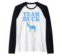 Team Buck Boy Baby Shower - Fiesta de revelación de género Azul Divertida Camiseta Manga Raglan