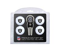 Team Golf NFL Las Vegas Raiders - Juego de 4 Pelotas de Golf y Herramientas de Divot de tamaño reglamentario (4 Unidades) y Herramienta de Divot con Marcador magnético extraíble de Doble Cara