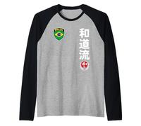 Team Karate Wado Ryu Brazil Flag Kanji Japanese Martial Arts Camiseta Manga Raglan