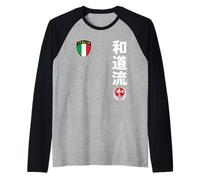 Team Karate Wado Ryu Italy Flag Kanji Japanese Martial Arts Camiseta Manga Raglan