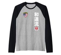 Team Karate Wado Ryu USA Flag Kanji Japanese Martial Arts Camiseta Manga Raglan