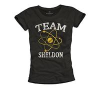 Team Sheldon - Camiseta Negra para Mujer - Funny Basica Manga Corta Theory M