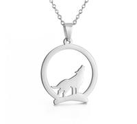 TEAMER acero inoxidable hueco lobo collar solitario aullido lobo collar de animales Punk Vintage Joyas Para Mujeres (Estilo 3 - Plata)