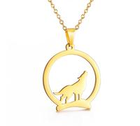 TEAMER acero inoxidable hueco lobo collar solitario aullido lobo collar de animales Punk Vintage Joyas Para Mujeres (Estilo 3 - Oro)
