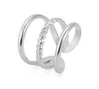 TEAMER Anillos abiertos geométricos ajustables para dedos Anillo en forma de letra H de acero inoxidable Joyería punk de fiesta para mujer (Estilo 3 -Plata, Ajustable)