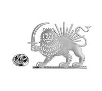TEAMER Broche de león y sol del imperio persa, broche de acero inoxidable, broche patriótico iraní de león y sol, joyería histórica persa para mujeres y hombres, 30*22mm, Acero inoxidable, Sin piedra