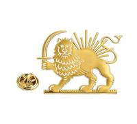 TEAMER Broche de león y sol del imperio persa, broche de acero inoxidable, broche patriótico iraní de león y sol, joyería histórica persa para mujeres y hombres, 30*22mm, Acero inoxidable, Sin piedra