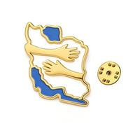 TEAMER Broche de mapa de Irán, de acero inoxidable, diseño de mapa de Irán con un abrazo, broche patriótico iraní, joyería persa para mujeres y hombres, 22*27mm, Acero inoxidable, Sin piedra preciosa
