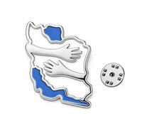 TEAMER Broche de mapa de Irán, de acero inoxidable, diseño de mapa de Irán con un abrazo, broche patriótico iraní, joyería persa para mujeres y hombres, 22*27mm, Acero inoxidable, Sin piedra preciosa