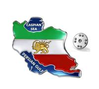 TEAMER Broche de mapa de Irán, de acero inoxidable, diseño de mapa del imperio persa, con bandera de león y sol con el mar Caspio y el Golfo Pérsico, 30*28mm, Acero inoxidable, Sin piedra preciosa