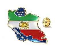 TEAMER Broche de mapa de Irán, de acero inoxidable, diseño de mapa del imperio persa, con bandera de león y sol con el mar Caspio y el Golfo Pérsico, 30*28mm, Acero inoxidable, Sin piedra preciosa