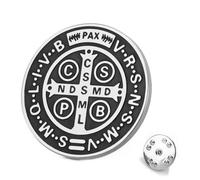 TEAMER Broche de San Benito Pin de San Benito de acero inoxidable Joyería religiosa de la oración de la paz del amuleto de la cruz de Jesús de la fuerza para los hombres mujeres (Plata)