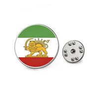 TEAMER Broche histórico de la bandera de Irán, broche redondo de acero inoxidable con león persa y sol, joyería persa para mujeres y hombres, 20mm, Acero inoxidable, Sin piedra preciosa
