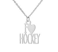 TEAMER Collar con colgante de hockey "I Love Hockey", de acero inoxidable, para deportes de invierno, joyería de inspiración para mujer, adjustable, Acero inoxidable, No es una piedra preciosa