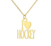 TEAMER Collar con colgante de hockey "I Love Hockey", de acero inoxidable, para deportes de invierno, joyería de inspiración para mujer, adjustable, Acero inoxidable, No es una piedra preciosa
