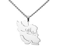 TEAMER Collar con colgante de mapa de Irán de acero inoxidable con caligrafía persa, herencia iraní y orgullo patriótico, joyería para mujeres y hombres, 28*30mm, Acero inoxidable, Sin piedra preciosa