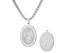 TEAMER Collar con colgante de San Rafael, arcángel de curación y protección, collar de San Rafael, amuleto, joyería religiosa para hombre, 20*26mm, Acero inoxidable, No es una piedra preciosa